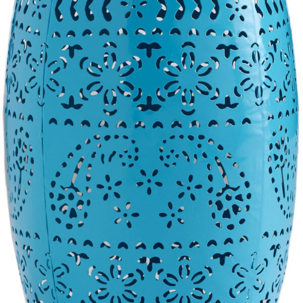 Glena Garden Stool Side Table, Blue Powder Coated Iron, Cutout 12 Inch
