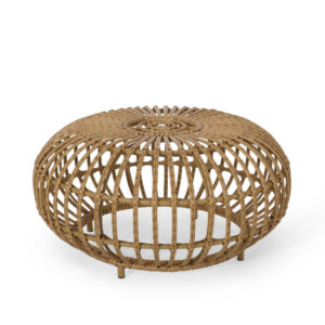 Tawa Outdoor Coffee Table, Light Brown Open Faux Rattan, 30 Inch