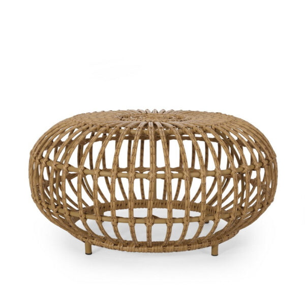 Tawa Outdoor Coffee Table, Light Brown Open Faux Rattan, 30 Inch