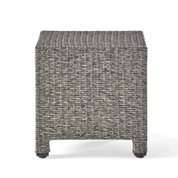 Perie Outdoor Accent Table, Gray Faux Rattan, Iron Frame, 18 Inch
