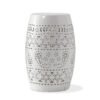 Outdoor Side Table, Lace Cut, 12 Inch Round Top w White Barrel Base