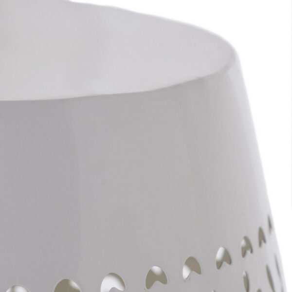 Outdoor Side Table, Lace Cut, 12 Inch Round Top w White Barrel Base