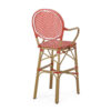 Lyam Set of 2 Outdoor Barstool Chair, Red Woven Wicker, Brown Aluminum