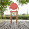 Lyam Set of 2 Outdoor Barstool Chair, Red Woven Wicker, Brown Aluminum