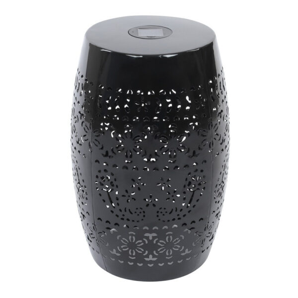 Sola Side Table, Solar Powered Light, 18 Inch Barrel Shaped Black Iron