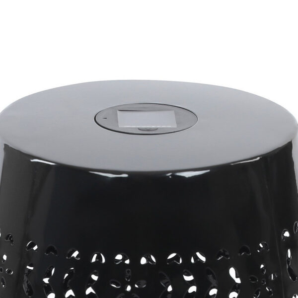 Sola Side Table, Solar Powered Light, 18 Inch Barrel Shaped Black Iron