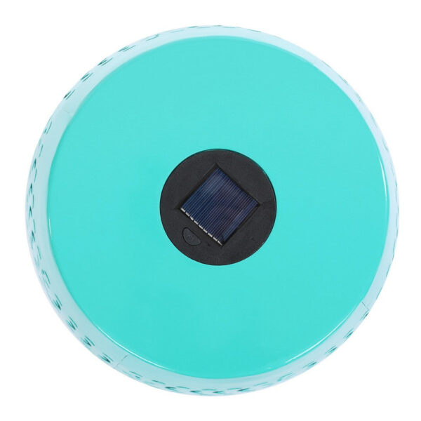 Sola Side Table, Solar Powered Light, 18 Inch Barrel Shaped Teal Iron