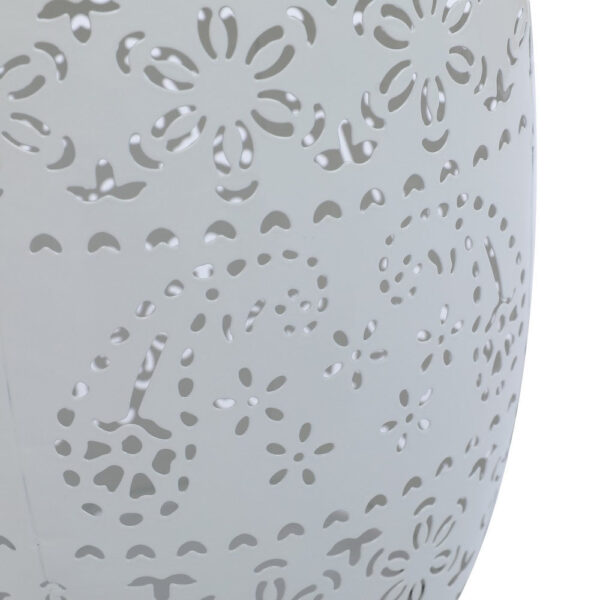 Sola Side Table, Solar Powered Light, 18 Inch Barrel Shaped White Iron