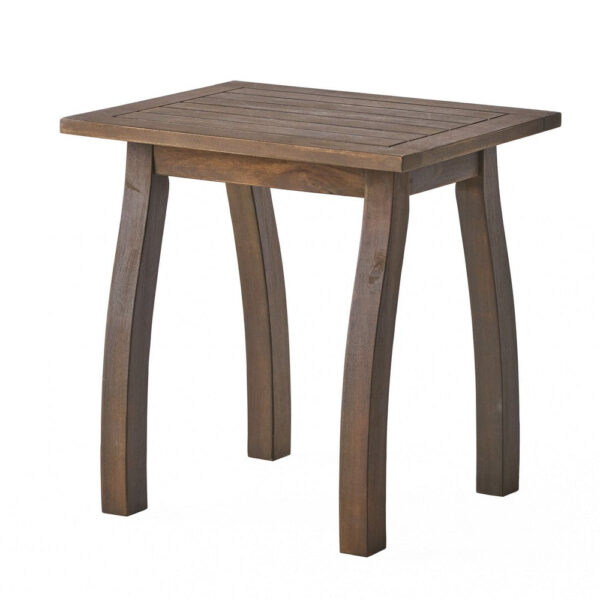 Bang Outdoor Accent Table, 19 Inch, Gray Acacia Wood Slatted Top