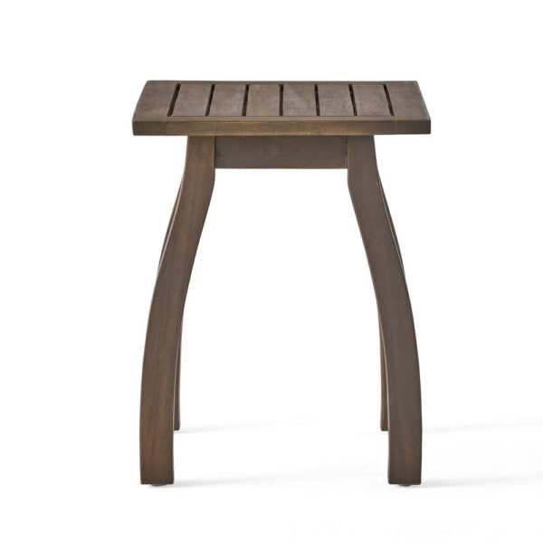Bang Outdoor Accent Table, 19 Inch, Gray Acacia Wood Slatted Top