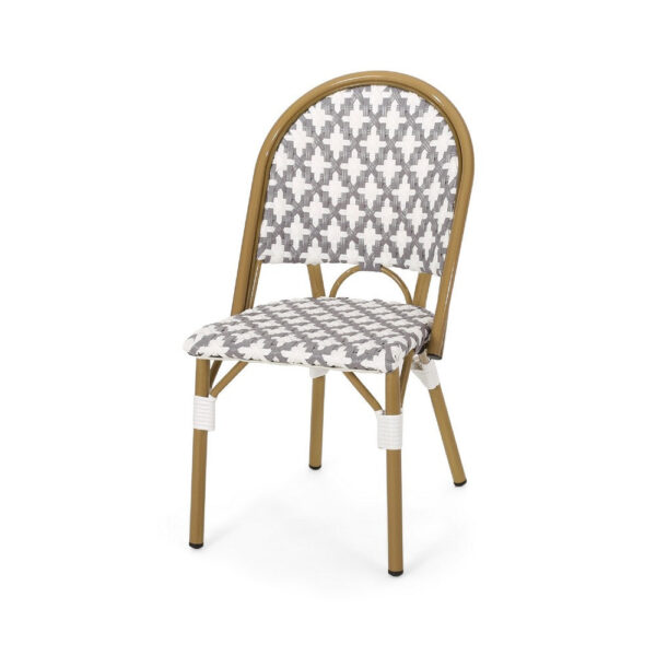 Bo Outdoor Bistro Chair Set of 2, Gray White Faux Rattan, Brown Metal