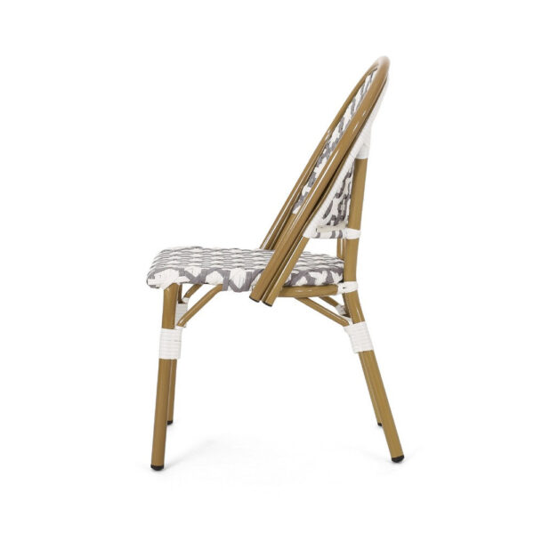 Bo Outdoor Bistro Chair Set of 2, Gray White Faux Rattan, Brown Metal