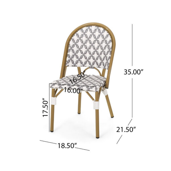 Bo Outdoor Bistro Chair Set of 2, Gray White Faux Rattan, Brown Metal