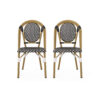 Bo Outdoor Bistro Chair Set of 2, White and Black Faux Rattan, Metal