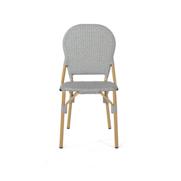 Outdoor Bistro Chair Set of 2, Gray Faux Rattan, Natural Brown Metal