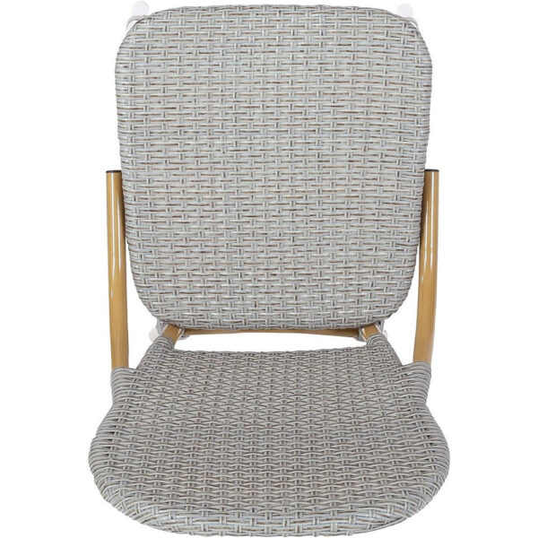Outdoor Bistro Chair Set of 2, Gray Faux Rattan, Natural Brown Metal