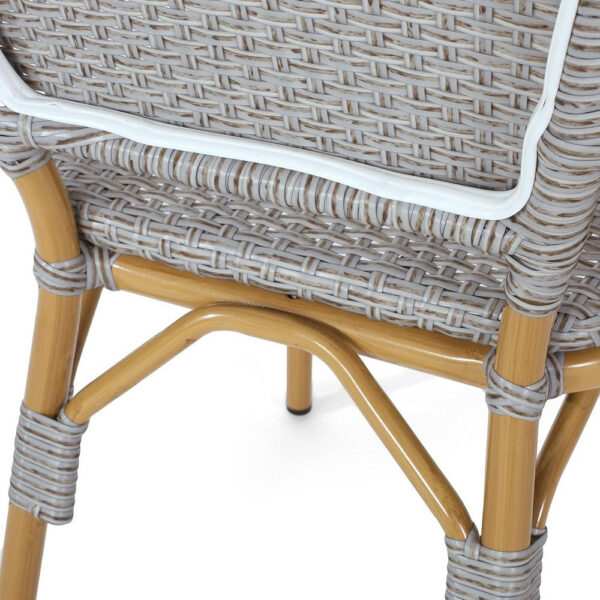 Outdoor Bistro Chair Set of 2, Gray Faux Rattan, Natural Brown Metal