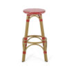 Outdoor Barstool Set of 2, Red and White Wicker Seat, Brown Aluminum