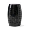 Lica Patio Side End Table, Barrel Shaped Lace Cut, 12 Inch Black Iron