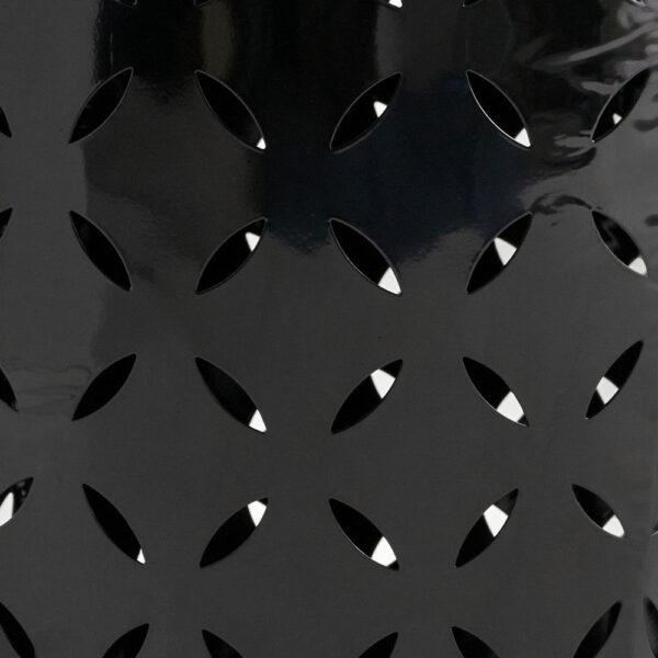 Lica Patio Side End Table, Barrel Shaped Lace Cut, 12 Inch Black Iron