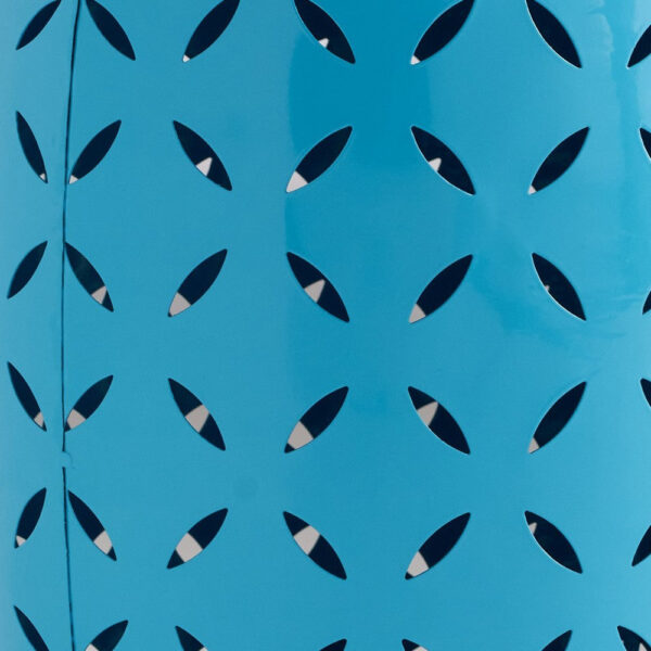 Lica Patio Side End Table, Barrel Shaped Lace Cut, 12 Inch Blue Iron