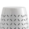 Lica Patio Side End Table, Barrel Shaped Lace Cut, 12 Inch White Iron