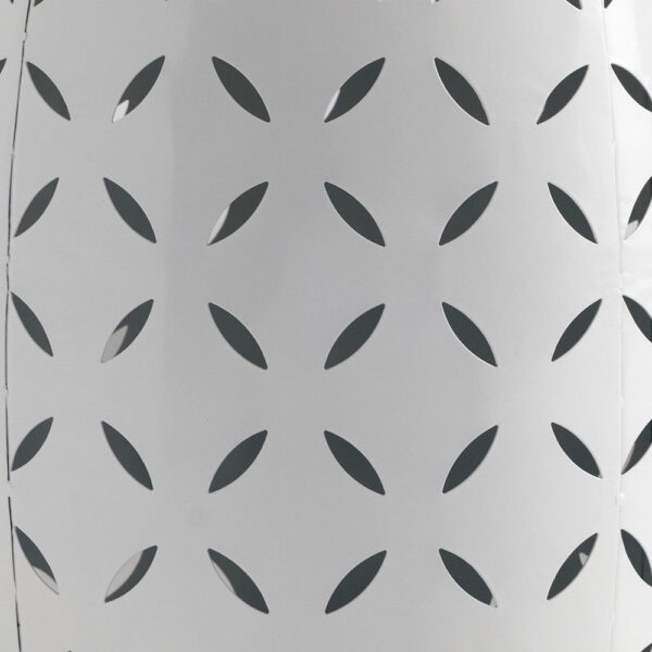 Lica Patio Side End Table, Barrel Shaped Lace Cut, 12 Inch White Iron