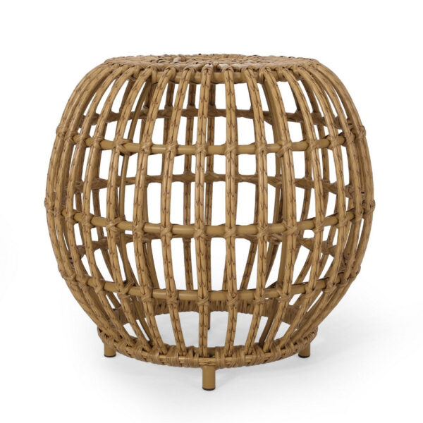 Outdoor Side Table, Open Design, 20 Inch Light Brown Woven Wicker