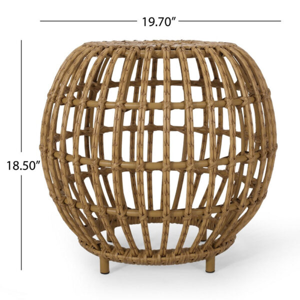 Outdoor Side Table, Open Design, 20 Inch Light Brown Woven Wicker