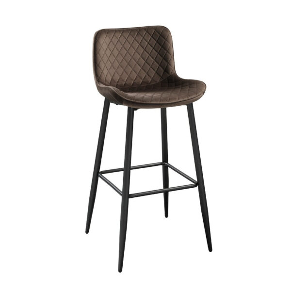 Aniya Bar Stool Chair Set of 2, Black Angled Metal Legs, Brown Velvet