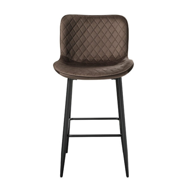 Aniya Bar Stool Chair Set of 2, Black Angled Metal Legs, Brown Velvet