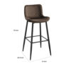 Aniya Bar Stool Chair Set of 2, Black Angled Metal Legs, Brown Velvet