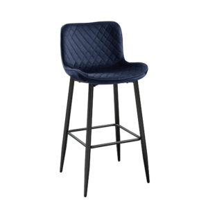 Aniya Bar Stool Chair Set of 2, Black Metal Legs, Dark Blue Velvet