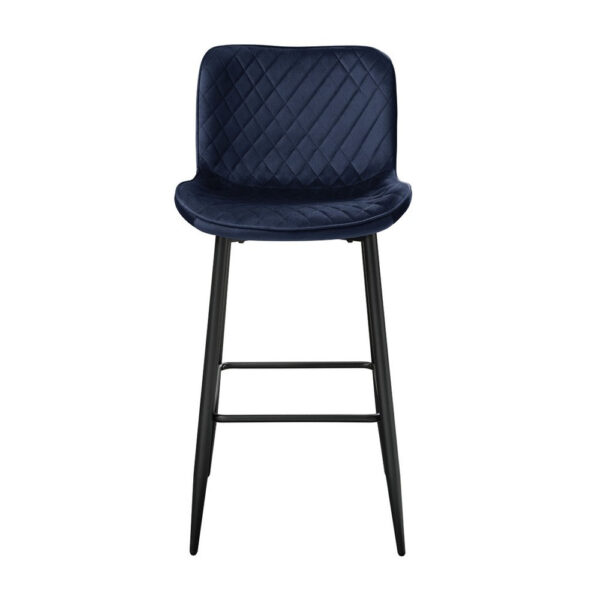 Aniya Bar Stool Chair Set of 2, Black Metal Legs, Dark Blue Velvet