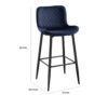 Aniya Bar Stool Chair Set of 2, Black Metal Legs, Dark Blue Velvet