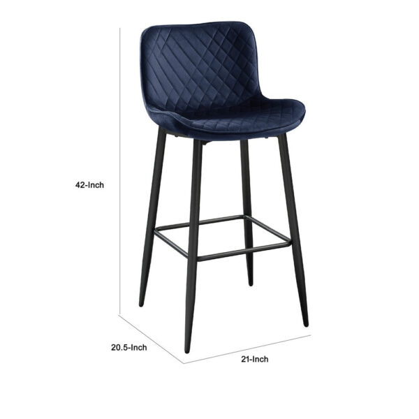 Aniya Bar Stool Chair Set of 2, Black Metal Legs, Dark Blue Velvet