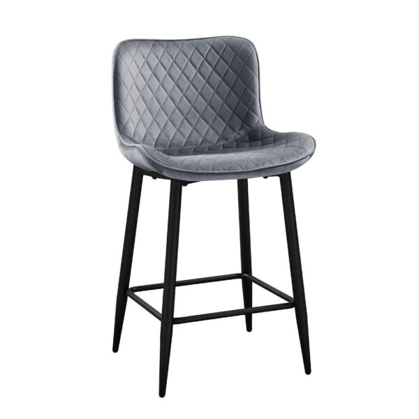 Aniya Counter Stool Chair Set of 2, Black Metal Leg, Dark Gray Velvet