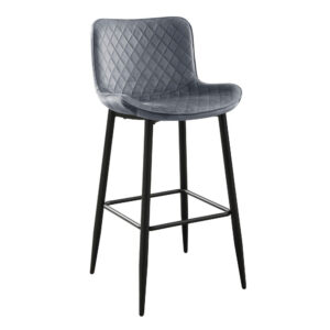 Aniya Bar Stool Chair Set of 2, Black Metal Legs, Dark Gray Velvet