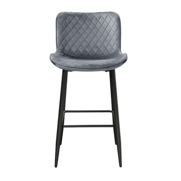 Aniya Bar Stool Chair Set of 2, Black Metal Legs, Dark Gray Velvet