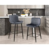 Aniya Bar Stool Chair Set of 2, Black Metal Legs, Dark Gray Velvet