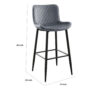 Aniya Bar Stool Chair Set of 2, Black Metal Legs, Dark Gray Velvet