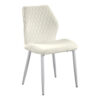Bailey Dining Side Chair Set of 2, White Metal, Beige Quilted Velvet