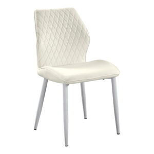 Bailey Dining Side Chair Set of 2, White Metal, Beige Quilted Velvet