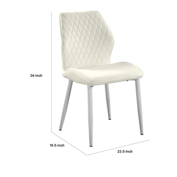Bailey Dining Side Chair Set of 2, White Metal, Beige Quilted Velvet