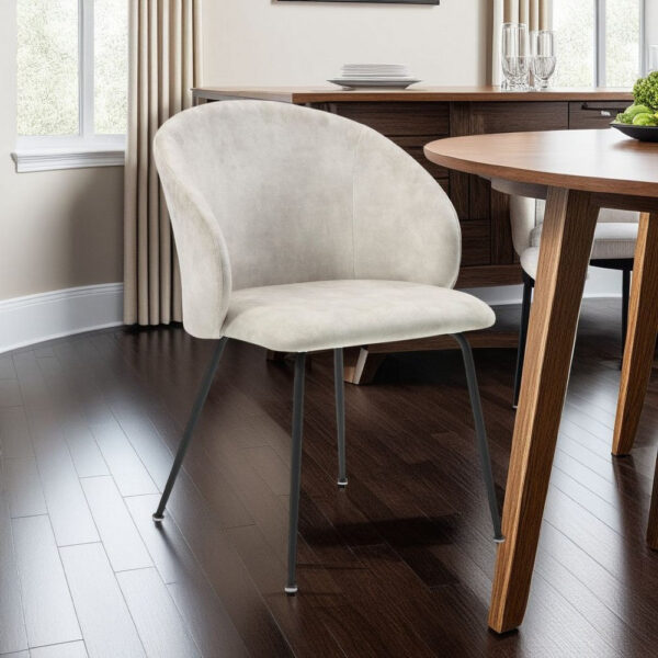 Salie Dining Chair Set of 2, Curved Back, Black Metal, Beige Velvet