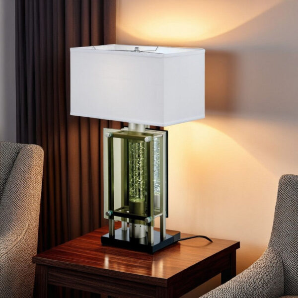 Saba Table Lamp with 3 Bulb, 4 Way Socket Switch, Silver Metal 27 Inch