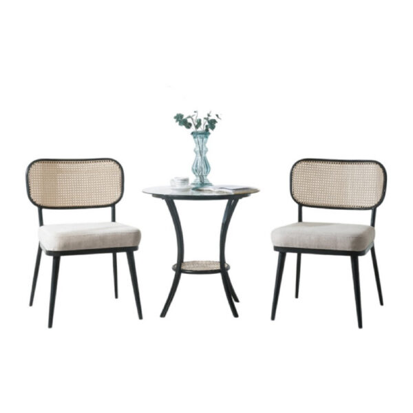 Col 3pc Accent Table and Chair Set, Black Legs, Glass Top, Padded Seat