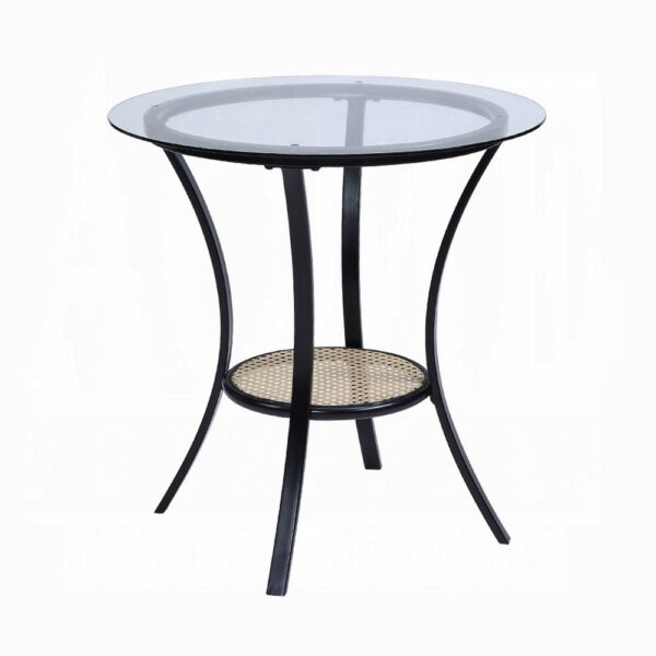 Col 3pc Accent Table and Chair Set, Black Legs, Glass Top, Padded Seat