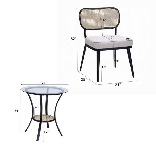 Col 3pc Accent Table and Chair Set, Black Legs, Glass Top, Padded Seat
