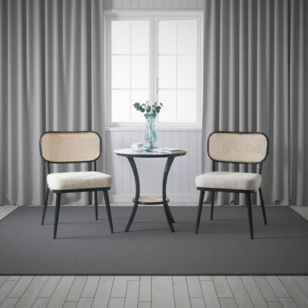 Col 3pc Accent Table and Chair Set, Black Legs, Glass Top, Padded Seat